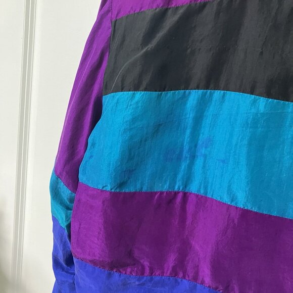 Vintage Sunny Leigh Blazer Womens M 100% Silk Stripe Cropped 80s Blue Purple - Picture 5 of 8